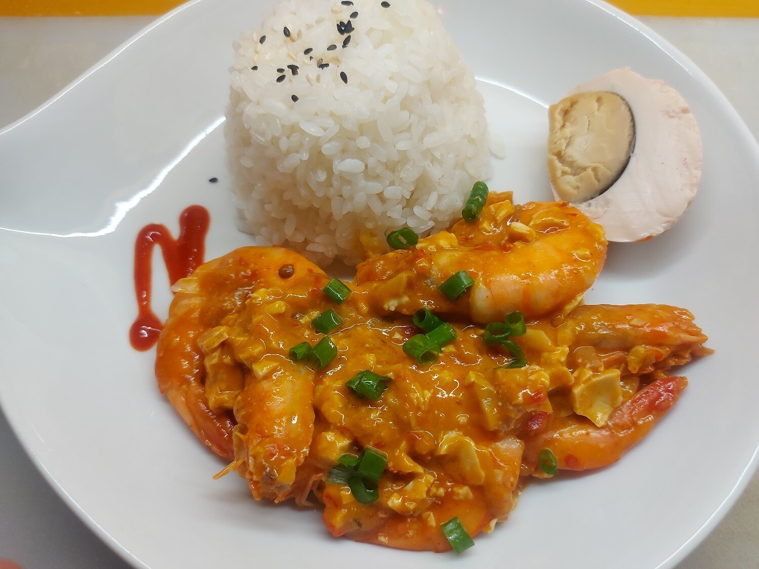 Salted Egg Shrimp in Chili Garlic Sauce with Rice