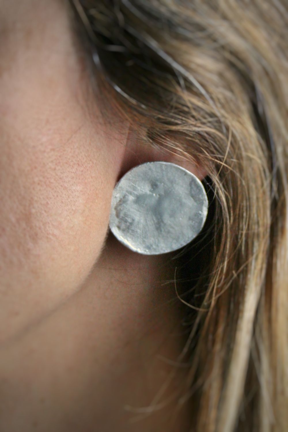 XL Silver Button Earrings