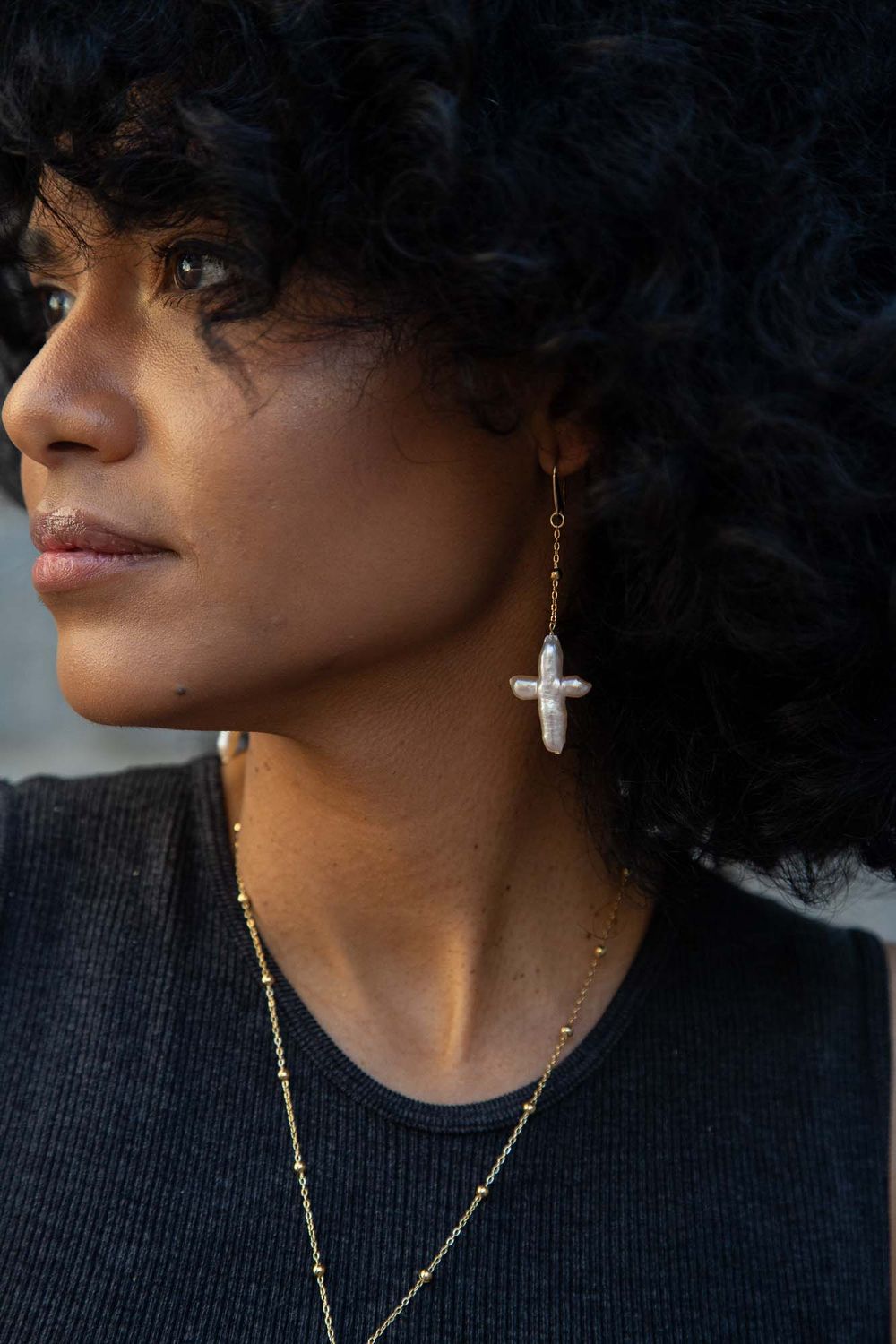 LONG CROSS PEARL EARRINGS