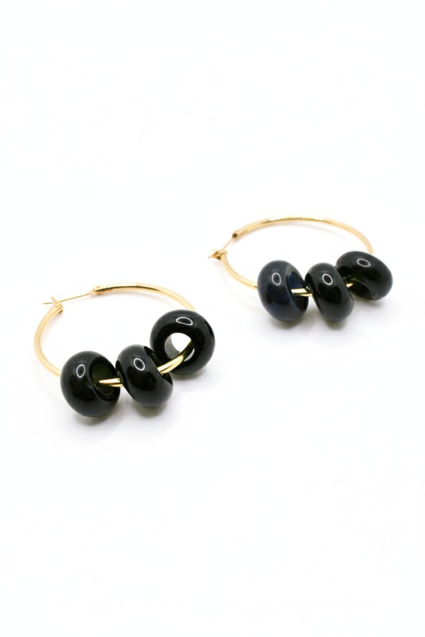 L HOLE OBSIDIAN EARRINGS