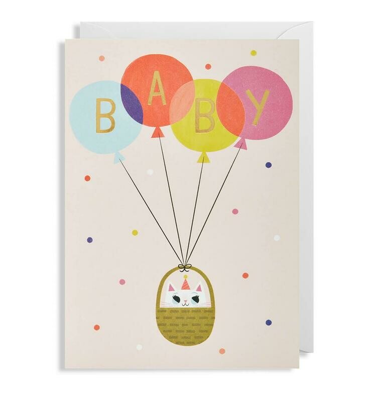 Baby Girl Cat Balloons Card