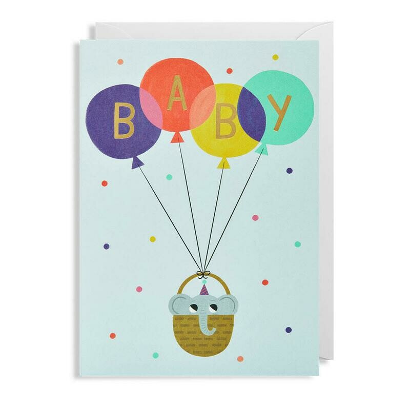 Baby Boy Elephant Balloons Card