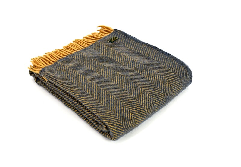 Tweedmill Herringbone Throw - Navy &amp; Mustard
