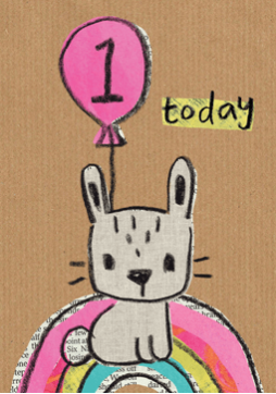 1st Birthday Rainbow Cat Card