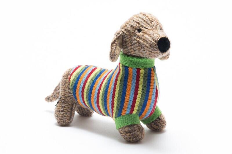 Sausage Dog Toy - Stripy Knitted