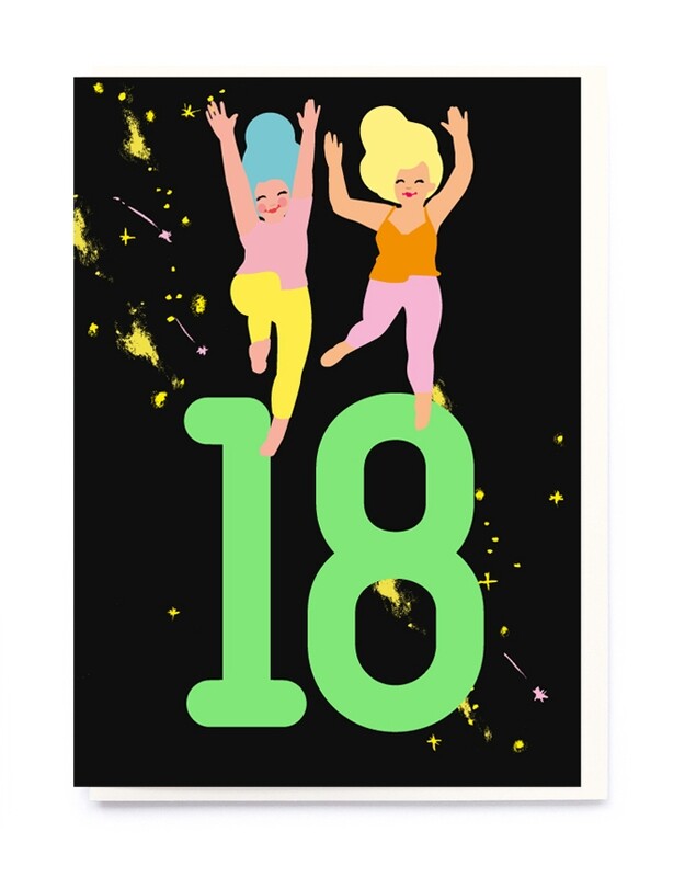 18th Birthday Jumping Girls Card
