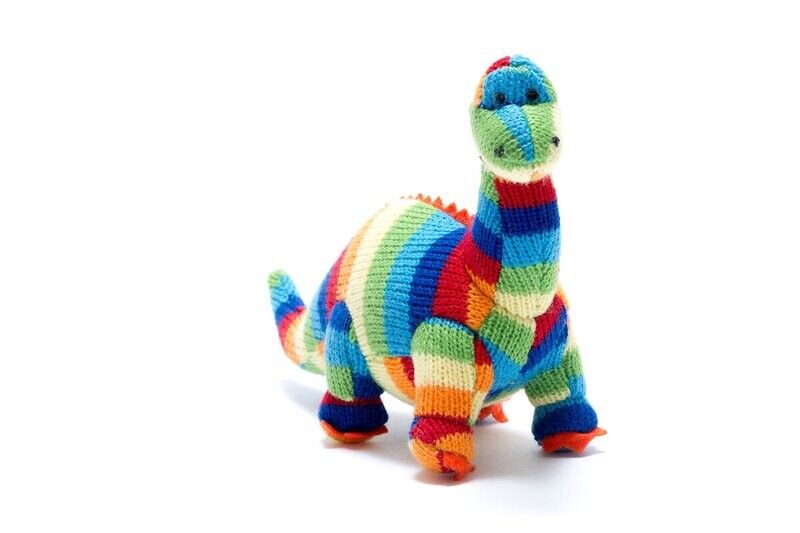 Diplodocus Rattle - Stripy Knitted