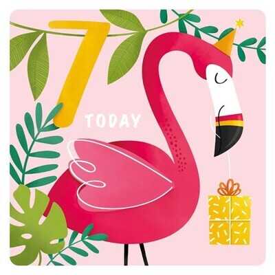 7th Birthday Flamingo Card