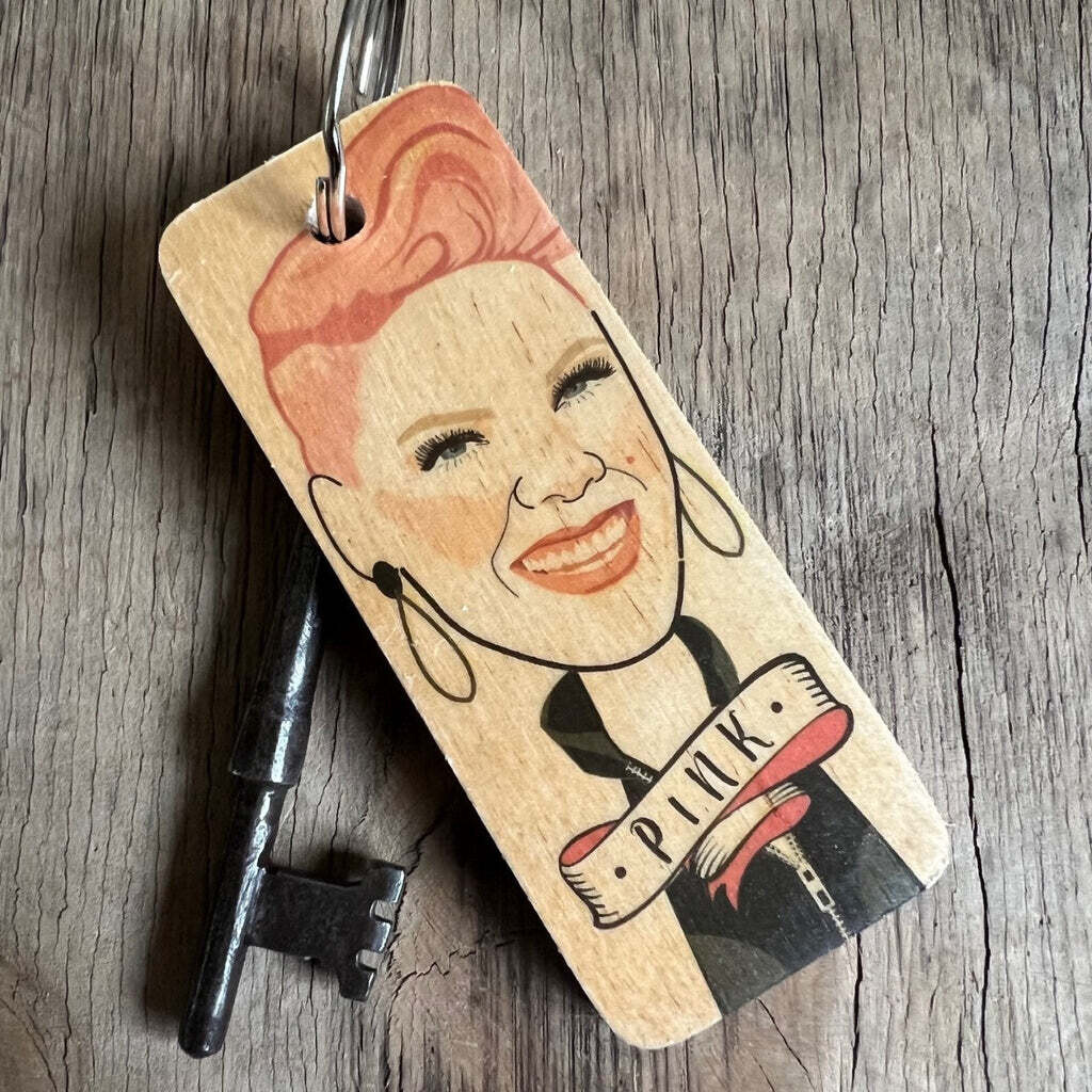 Pink Wooden Character Keyring