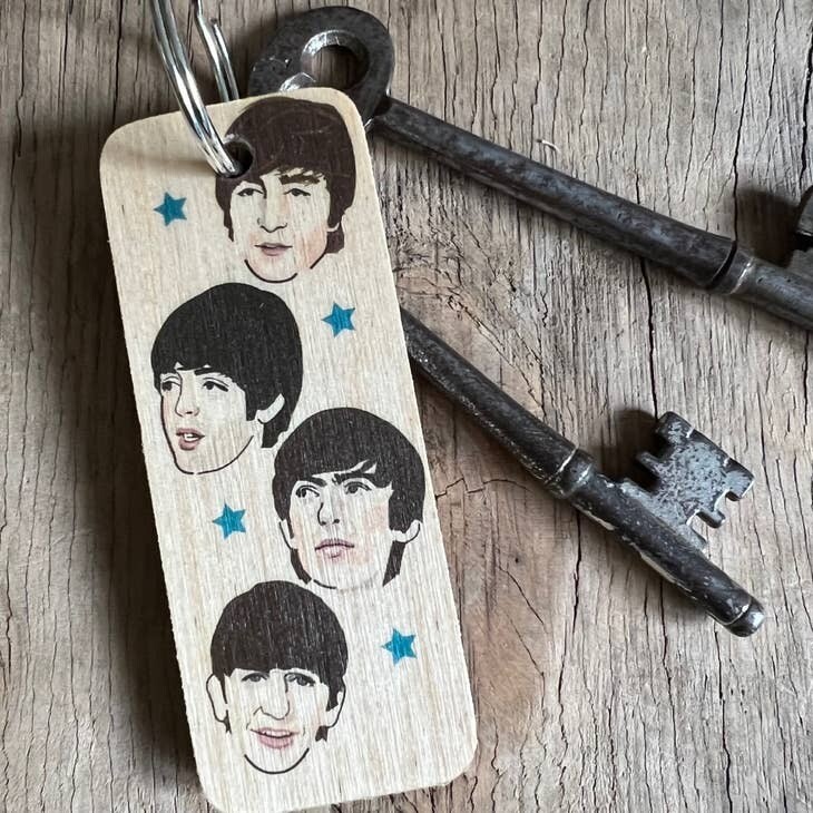 The Beatles Wooden Character Keyring