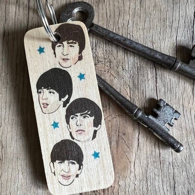 The Beatles Wooden Character Keyring