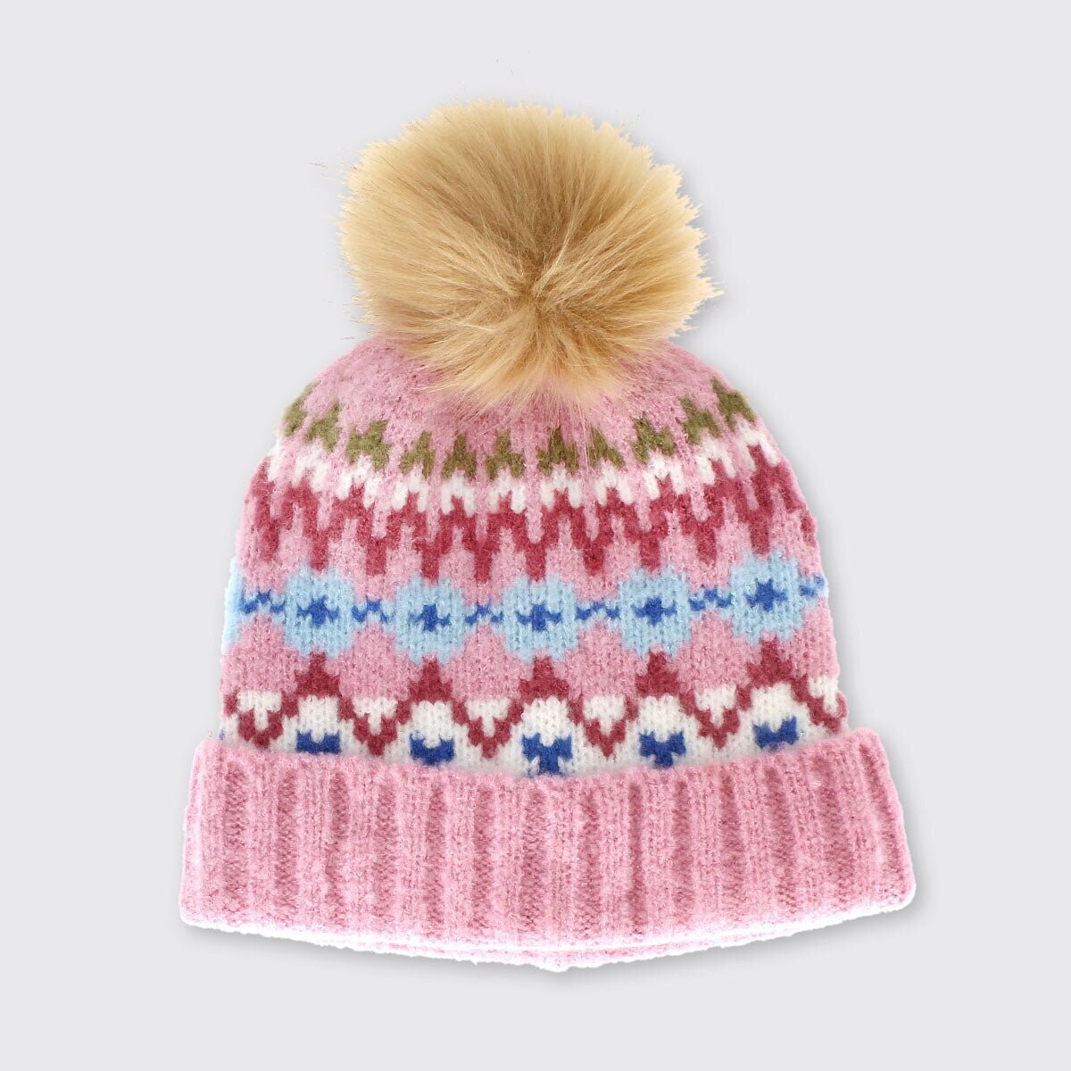 Carla Patterned Bobble Hat - Pink