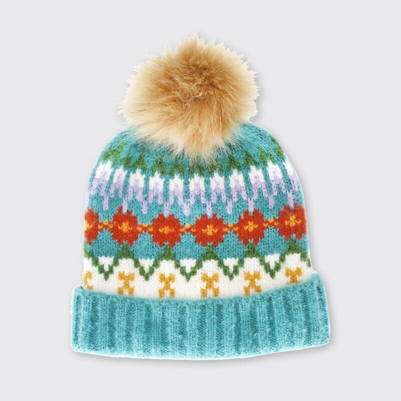 Carla Patterned Bobble Hat - Blue
