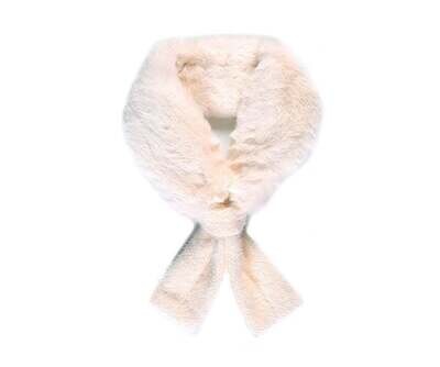 Faux Fur With Knitted Tie Scarf Ivory