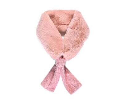 Faux Fur With Knitted Tie Scarf Pink