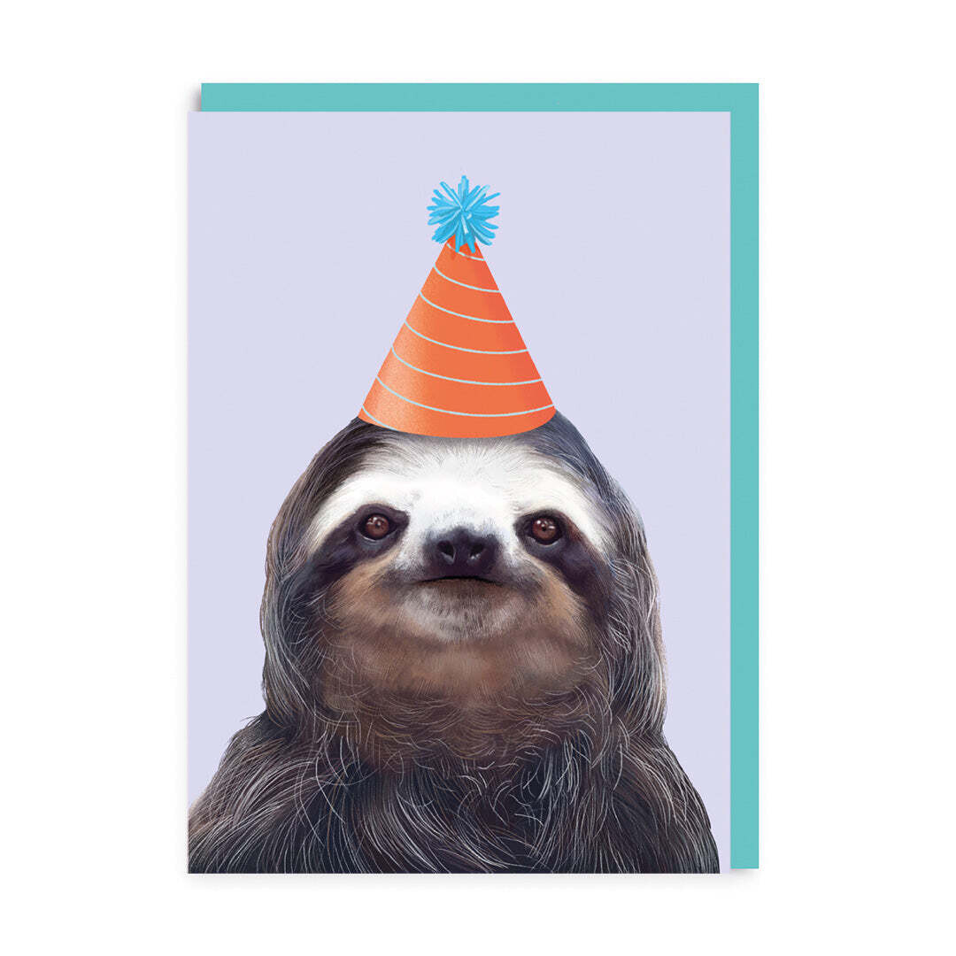 Sloth In Party Hat Card