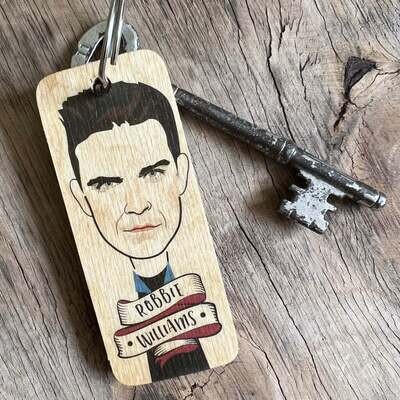 Robbie Williams Wooden Character Keyring