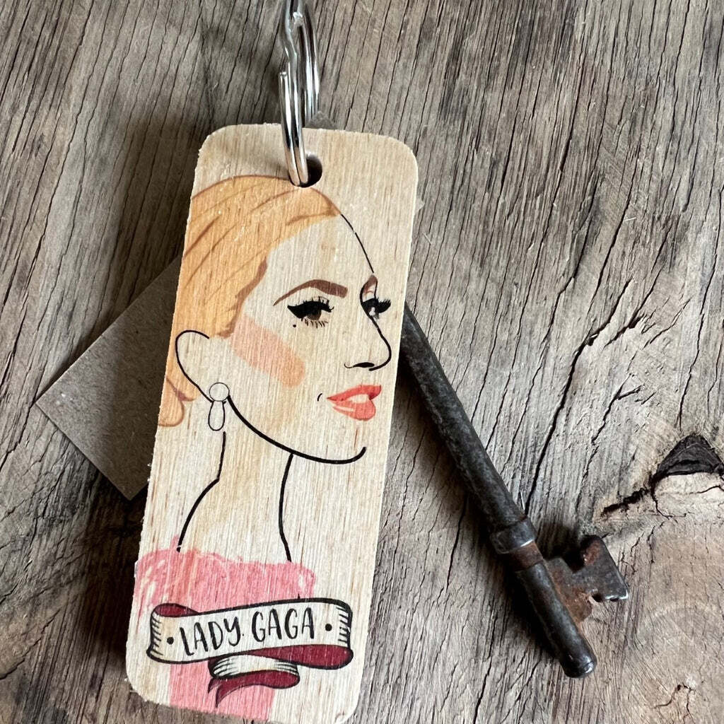 Lady GaGa Wooden Character Keyring