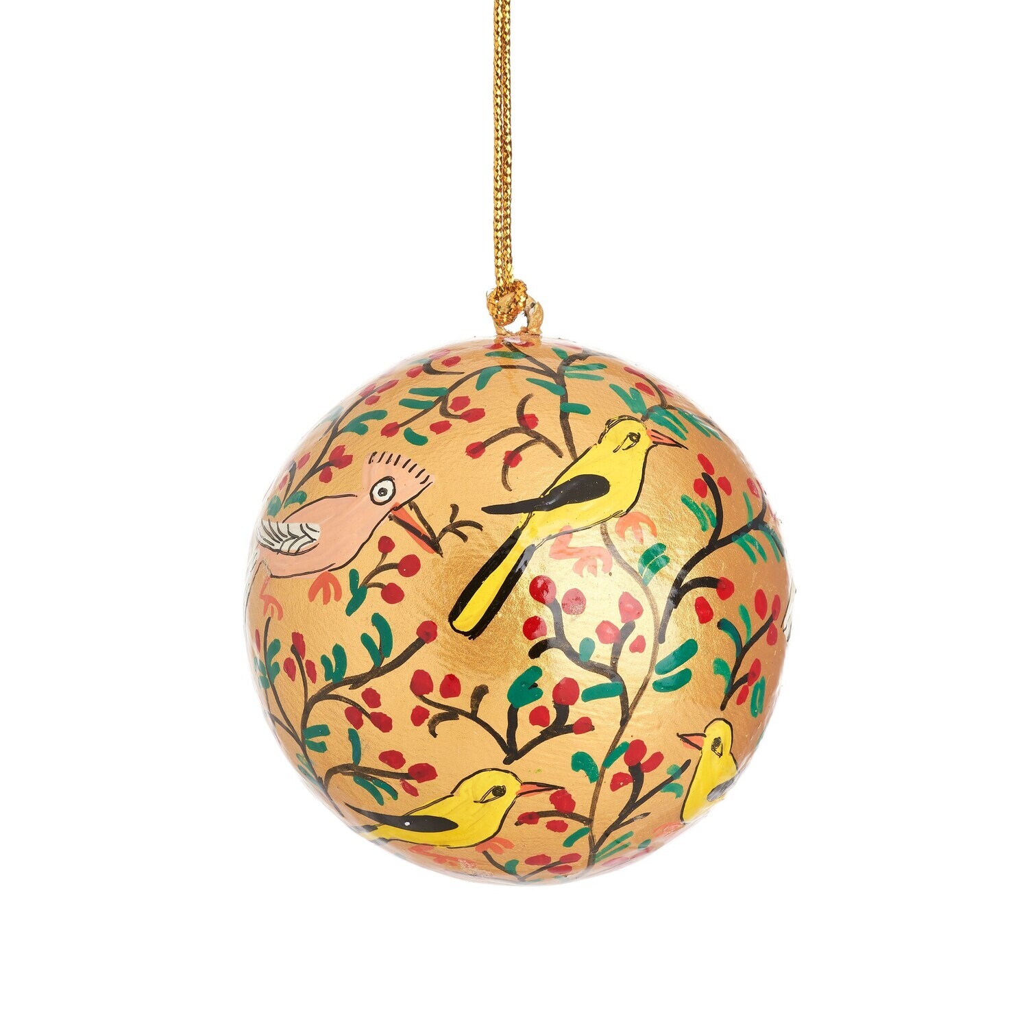 Gold Birds Papier Mache Bauble