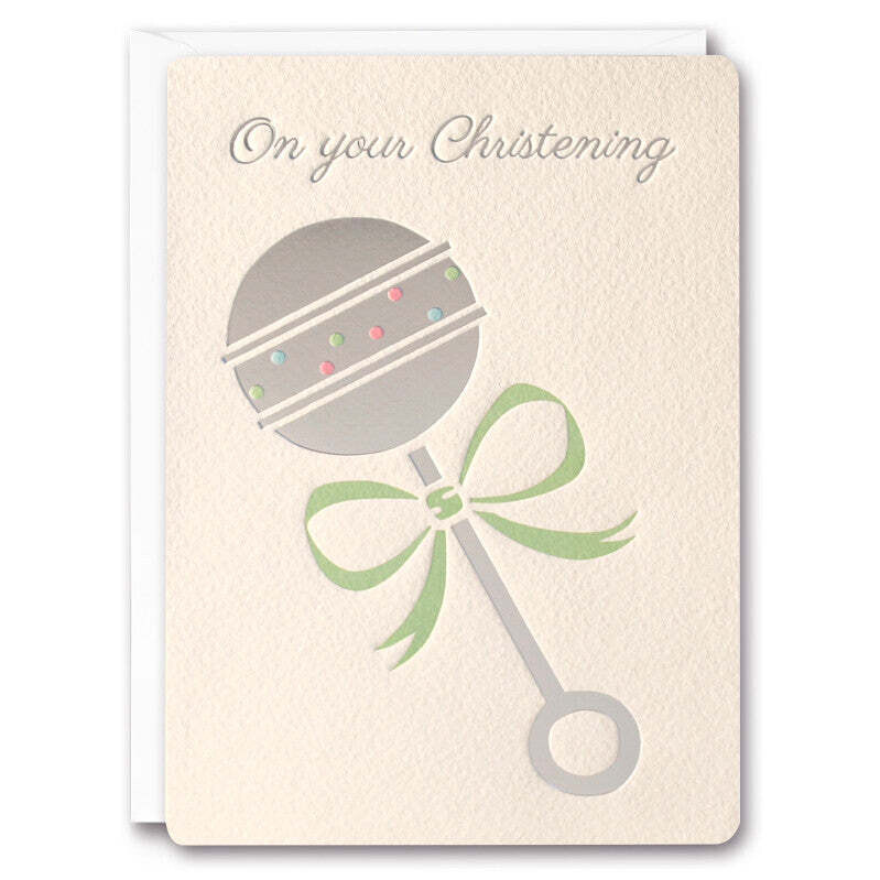 Silver Rattle Christening Card