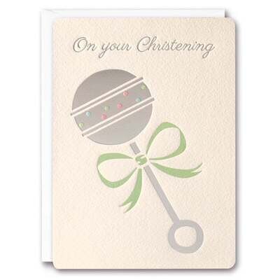 Silver Rattle Christening Card