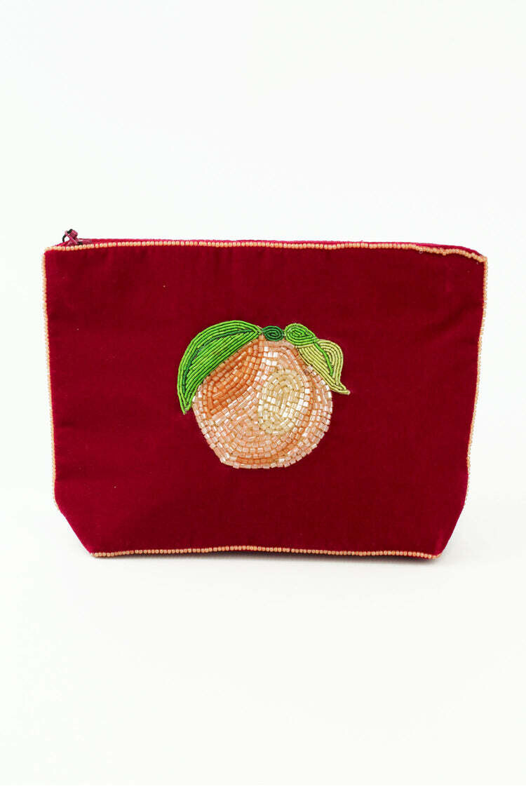 My Doris Embroidered Peach Velvet Purse