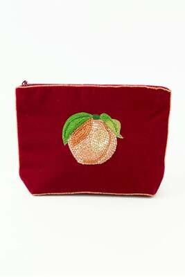 My Doris Embroidered Peach Velvet Purse