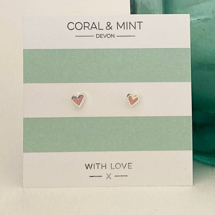 Mini Heart Pink Sparkle Enamel Studs