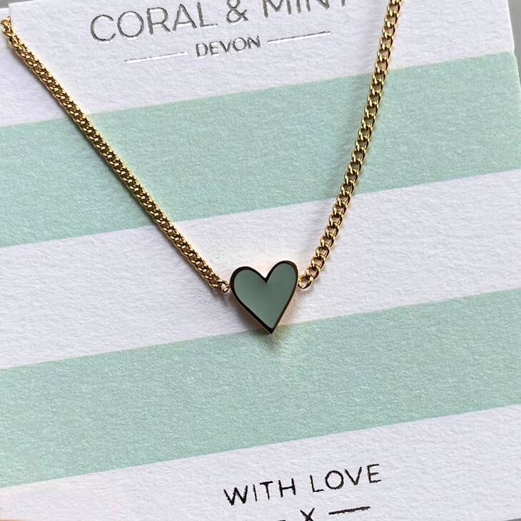 Gold Plated Heart Necklace With Mint Enamel