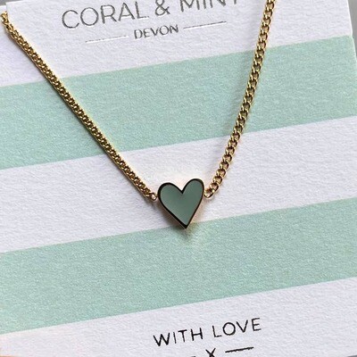 Gold Plated Heart Necklace With Mint Enamel