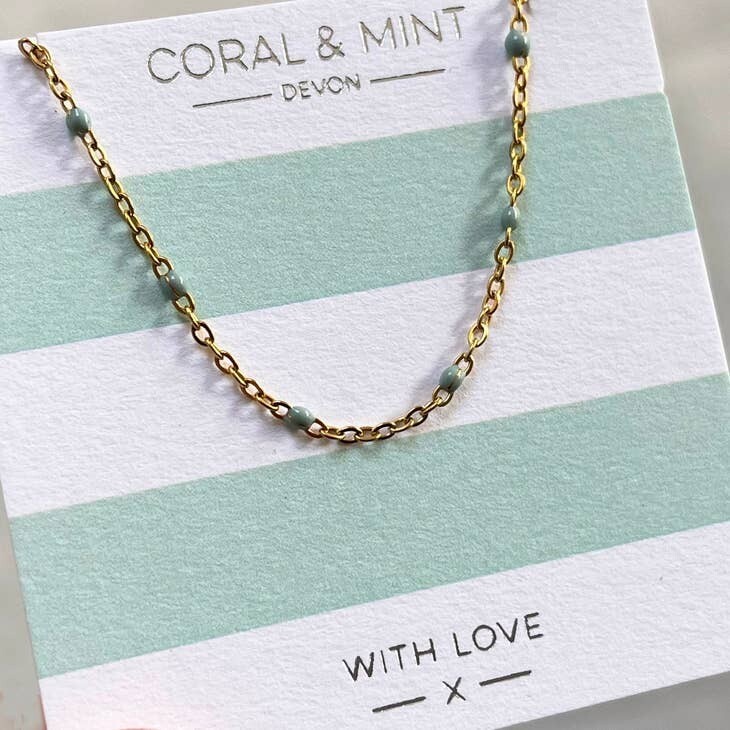 Mint Enamel Beaded Gold Chain Necklace