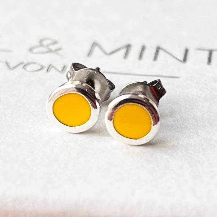 Neon Yellow Enamel Circle Studs