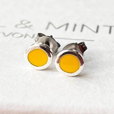 Neon Yellow Enamel Circle Studs