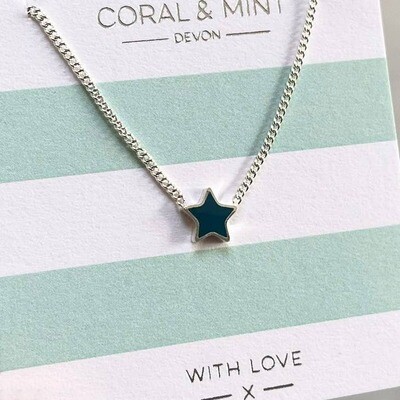 Star Necklace With Petrol Blue Enamel