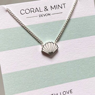 Shell Necklace With White Sparkly Enamel