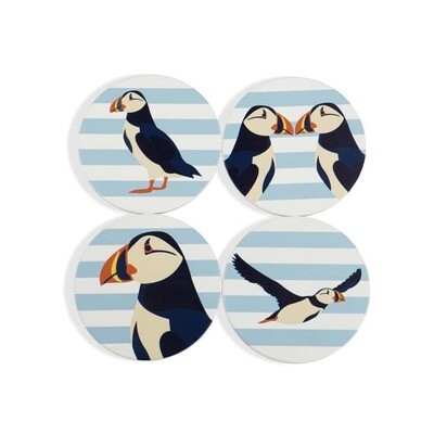 RSPB Set Of 4 Ceramic Puffin Coasters - Blue Stripe