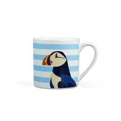 RSPB Stoneware Puffin Mug Blue Stripes
