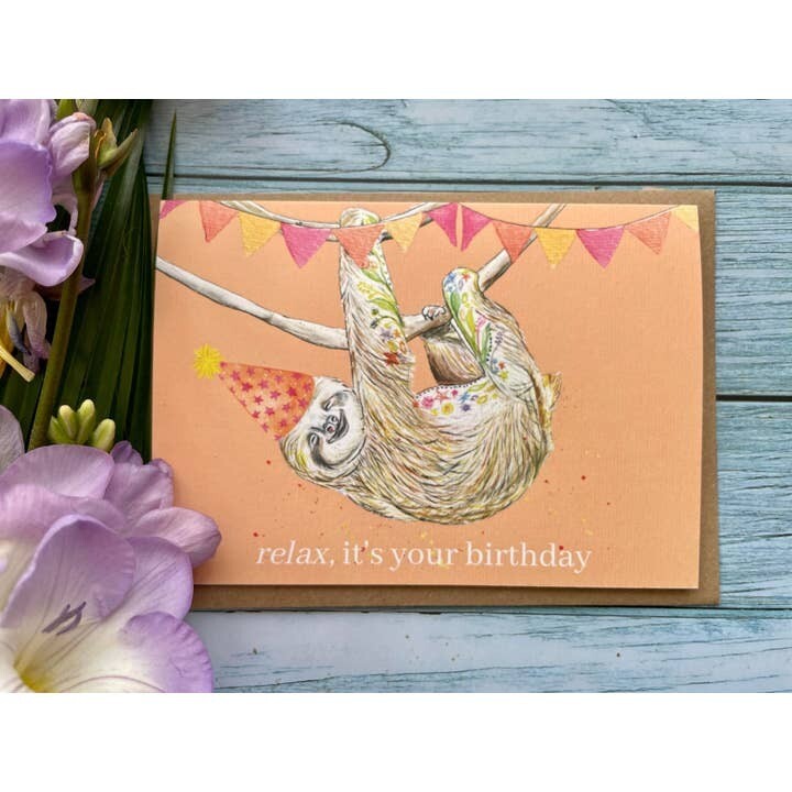 Sloth Relax birthday Card
