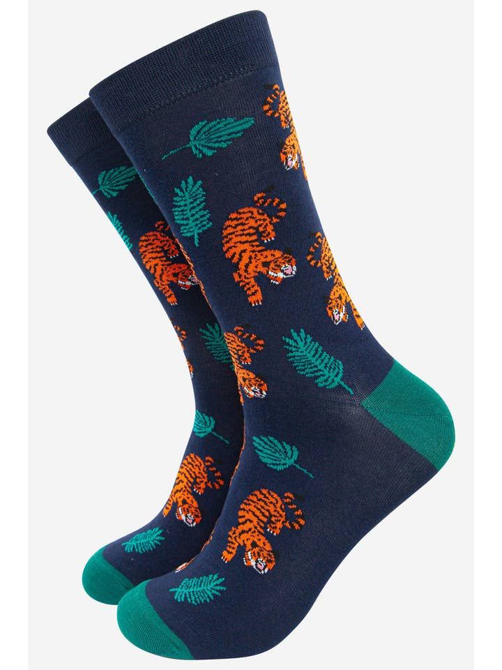 Men&#39;s Tiger Bamboo Socks - Navy Blue (Size 7-11)