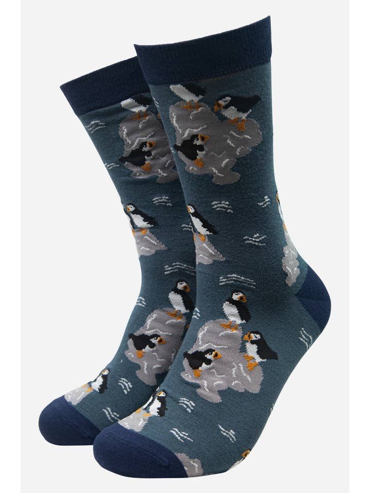 Men&#39;s Puffin Bamboo Socks - Teal (Size 7-11)