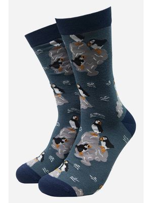 Men&#39;s Puffin Bamboo Socks - Teal (Size 7-11)