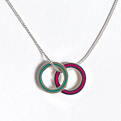 Double Eternity Necklace - Pink And Jade Charms