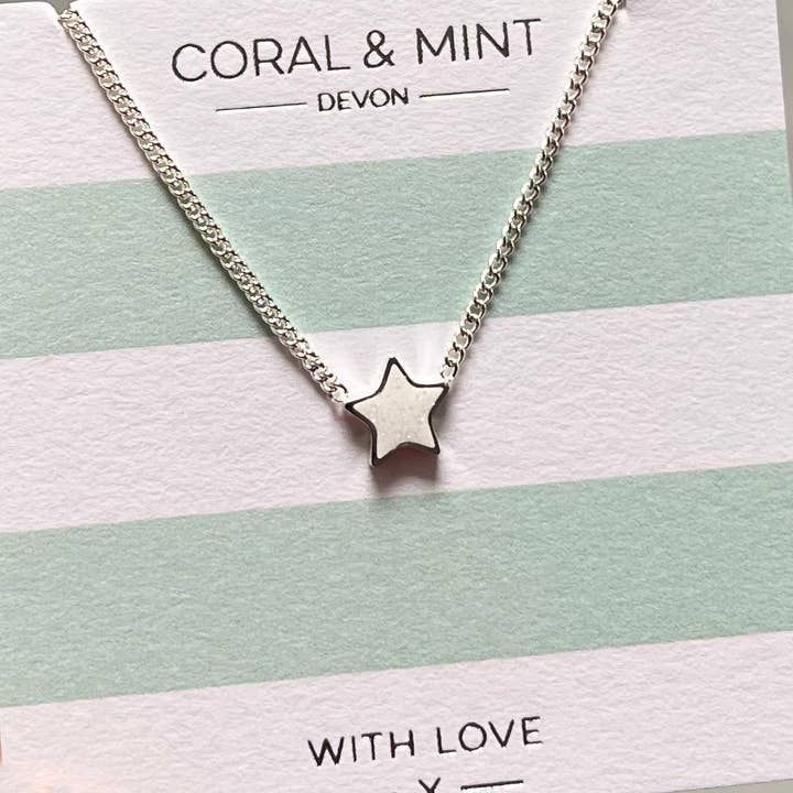 Star Necklace With White Sparkly Enamel