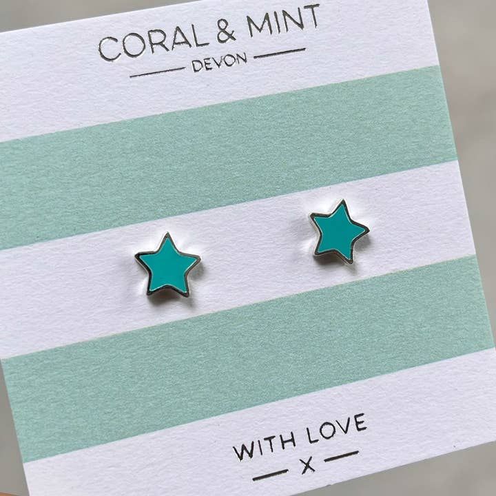 Turquoise Enamel Star Studs
