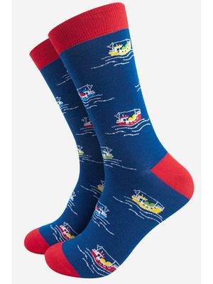 Men&#39;s Fishing Boat Bamboo Socks - Blue (Size 7-11)