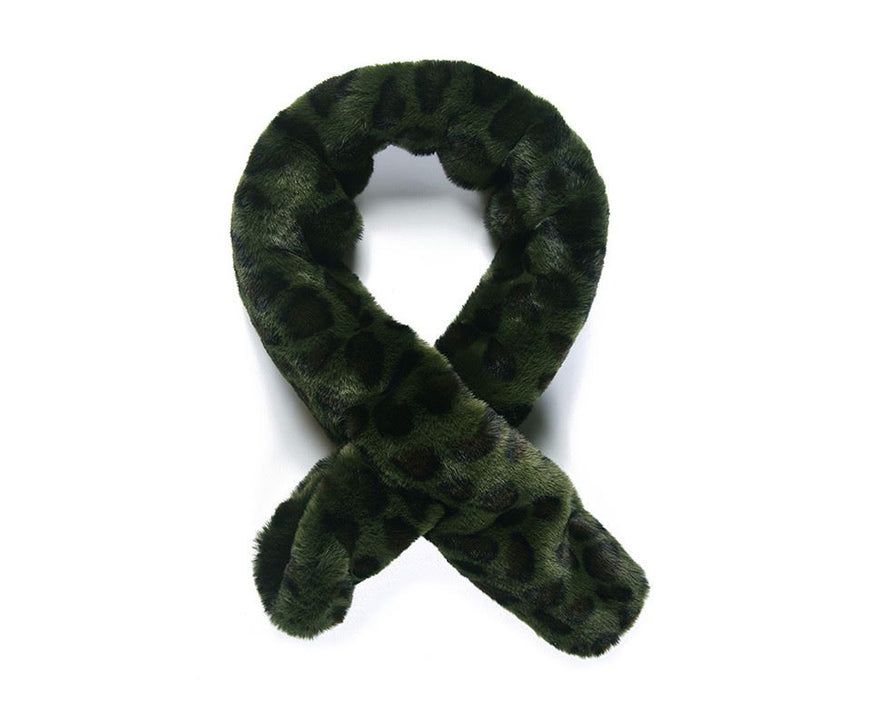Faux Fur Scarf Green Leopard