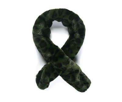 Faux Fur Scarf Green Leopard