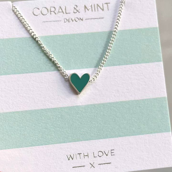Heart Necklace With Sea Green Enamel