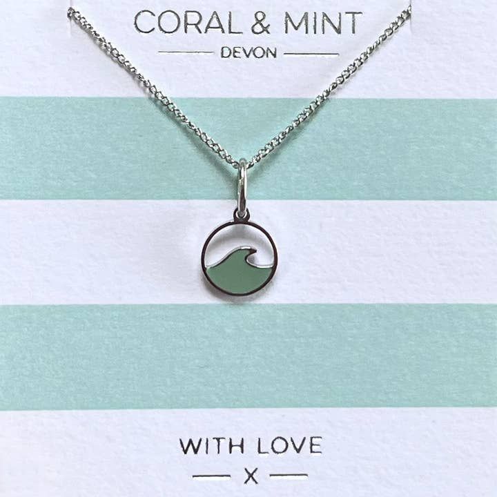 Mint Enamel Wave Charm Necklace