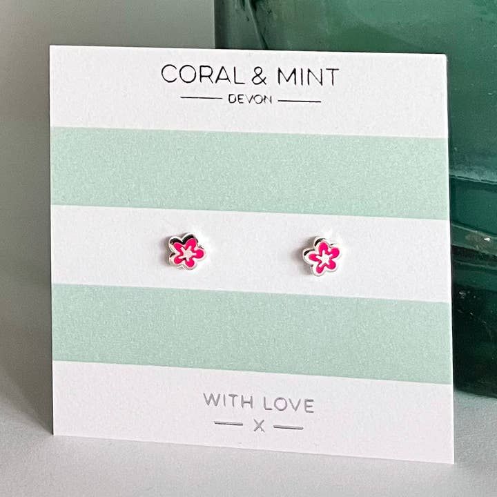 Neon Pink Bubble Flower Studs